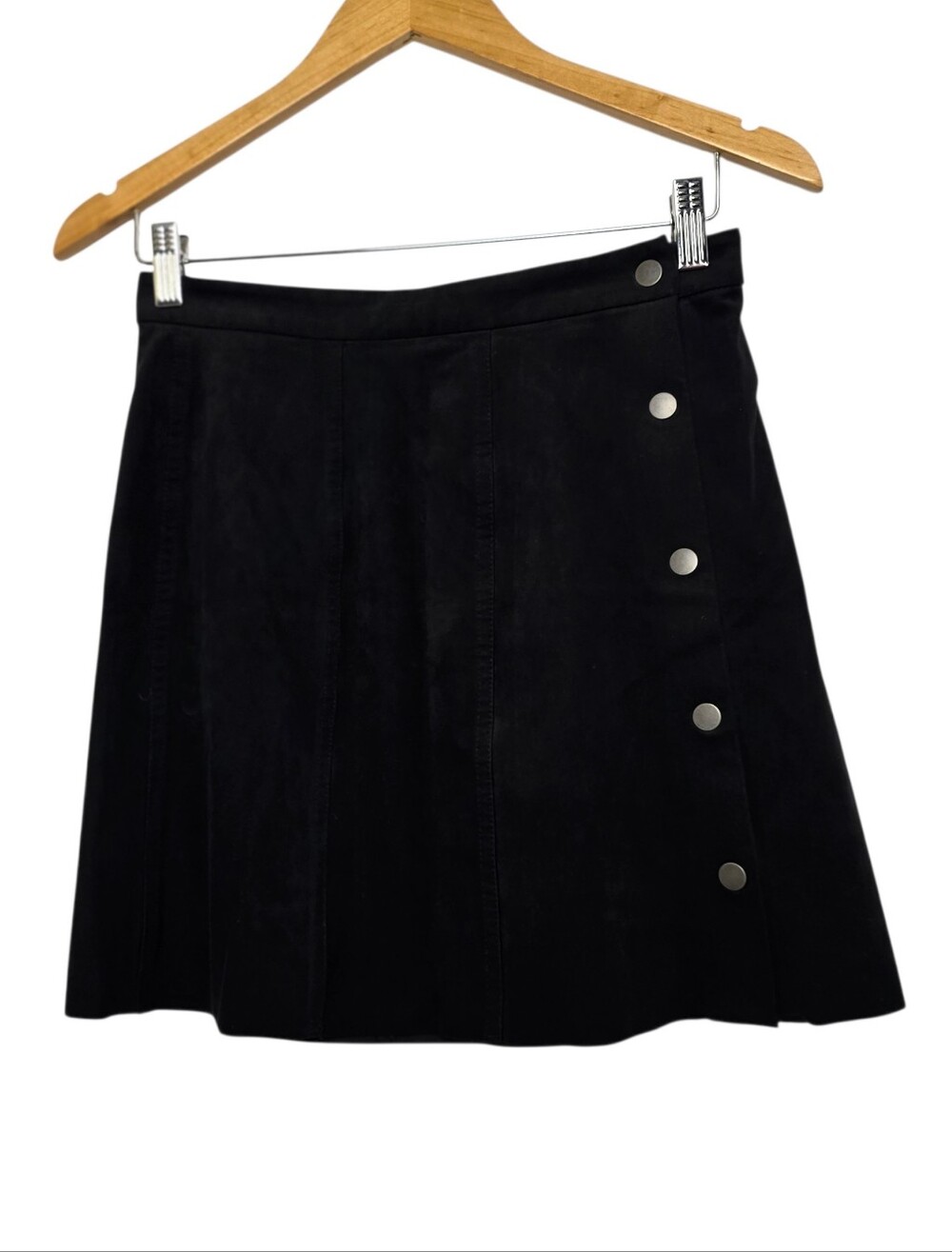 Wilfred Free Black Faux Suede Micro Mini Skirt Button Front Size 8 Grunge Goth